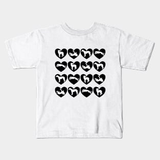 Greyhound Silhouettes Inside Black Love Hearts Kids T-Shirt